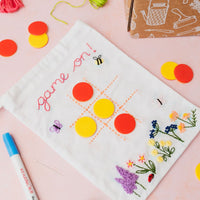 Embroidered Noughts & Crosses Drawstring Bag Craft Kit