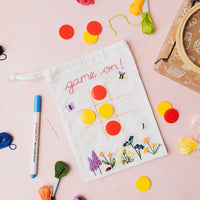 Embroidered Noughts & Crosses Drawstring Bag Craft Kit